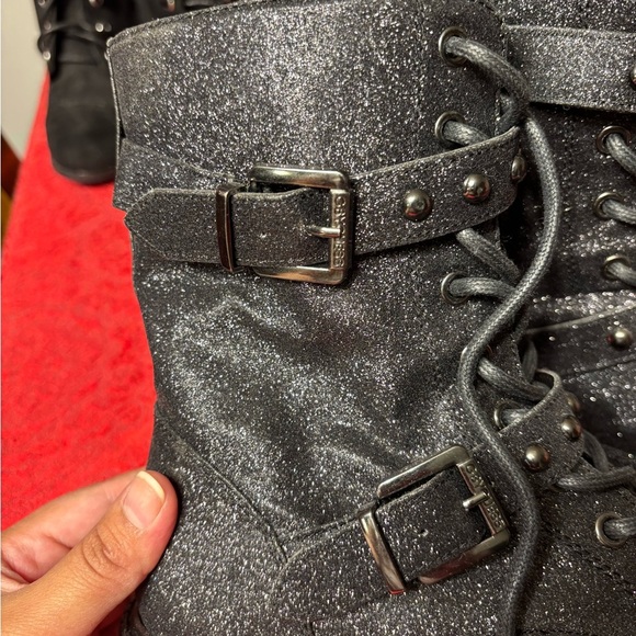 Guess Glittery Silver Combat Boots - Picture 3 of 8